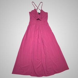 BTFBM Womens Wine Purple Cutout Maxi Dress Smocked Back Slit Pockets Size S